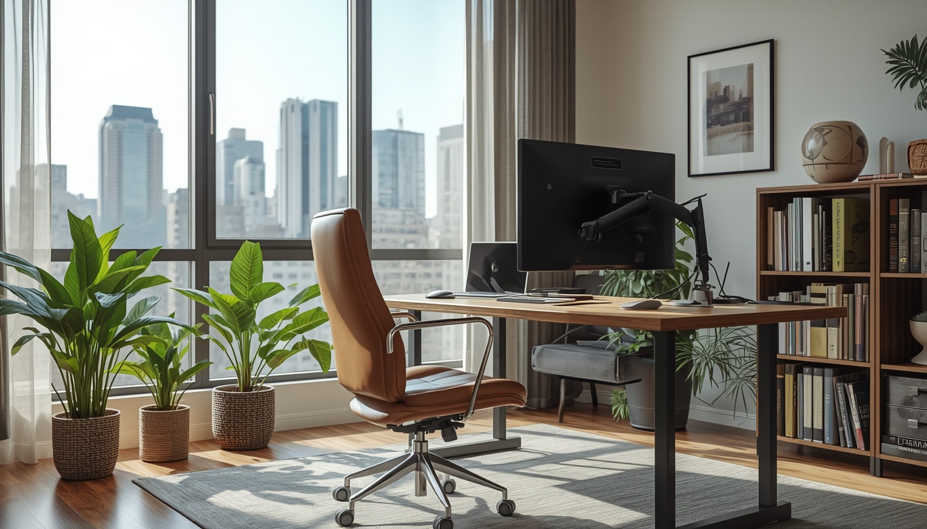 Reviveorganic ergonomic home office with adjustable desk and natural light