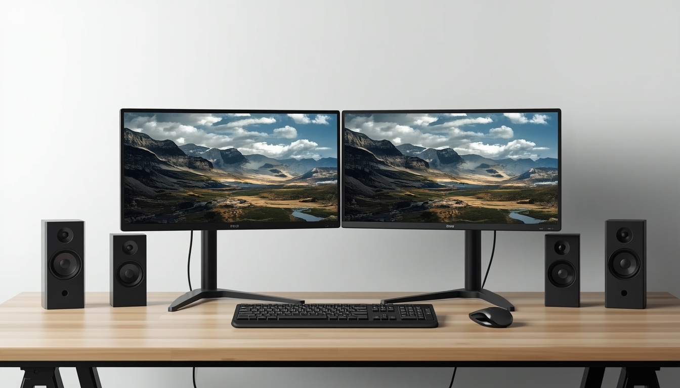 Reviveorganic dual monitor ergonomic desk detail